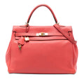 Hermes Kelly Handbag Red Clemence with Gold Hardware 35