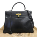 Hermes Kelly Handbag Black Box Calf with Gold Hardware 35