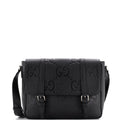 Gucci Double Belt Flap Messenger Bag Jumbo GG Embossed Leather Medium