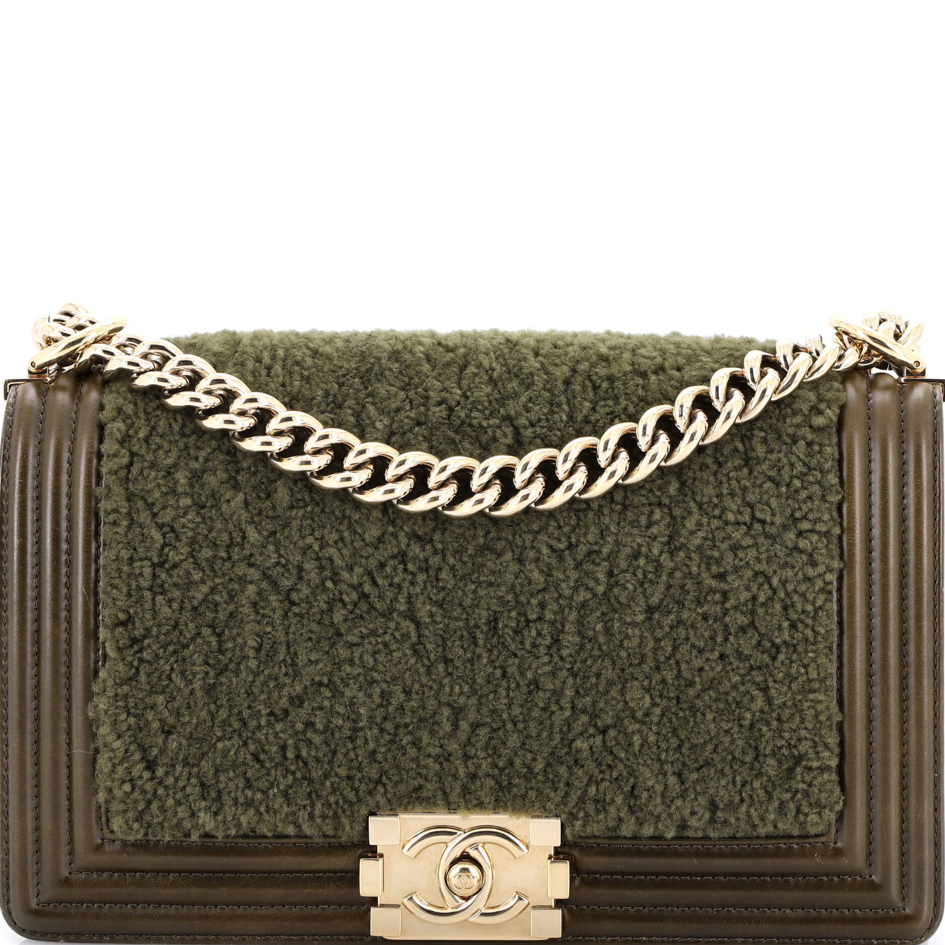 Chanel Boy Flap Bag Shearling with Leather Old Medium