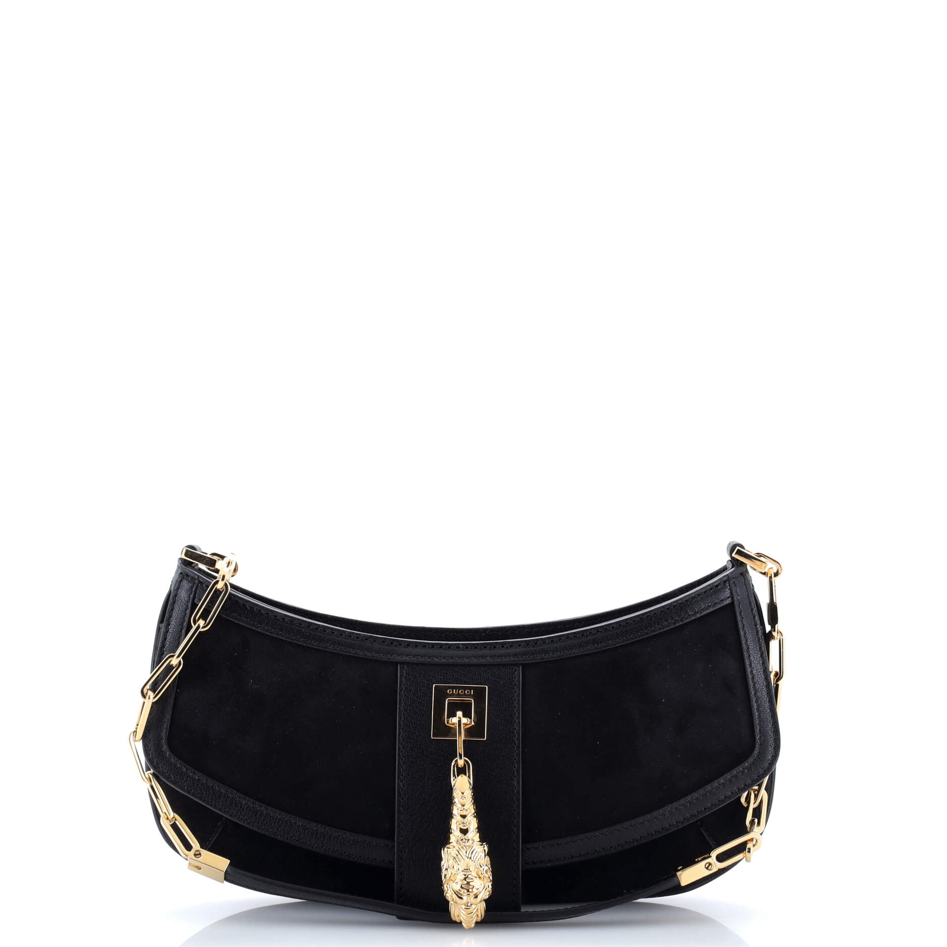 Gucci Tiger Head Chain Clutch Suede with Leather Small