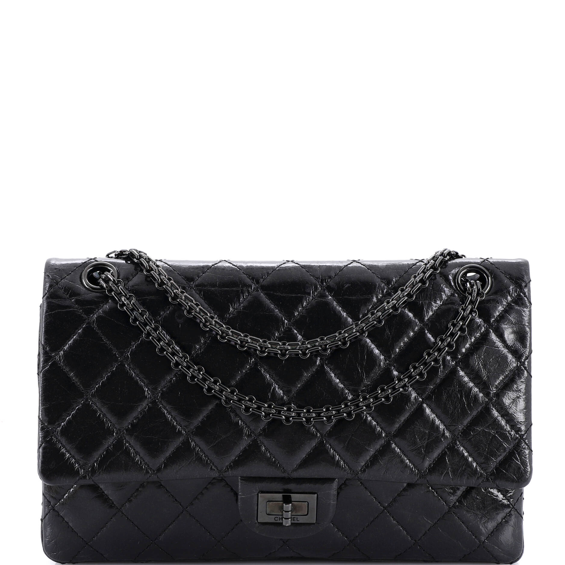 Chanel So Black Reissue 2.55 Flap Bag Quilted Glazed Calfskin 226