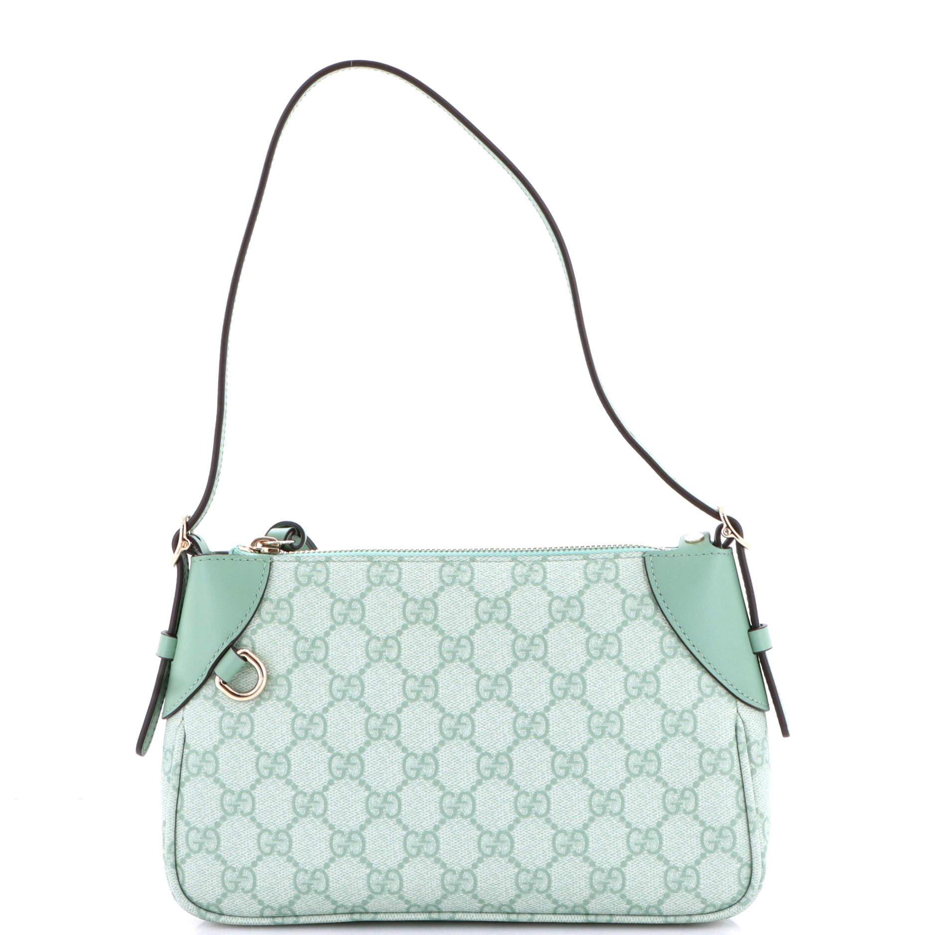 Gucci Emblem Shoulder Bag GG Coated Canvas with Leather Small