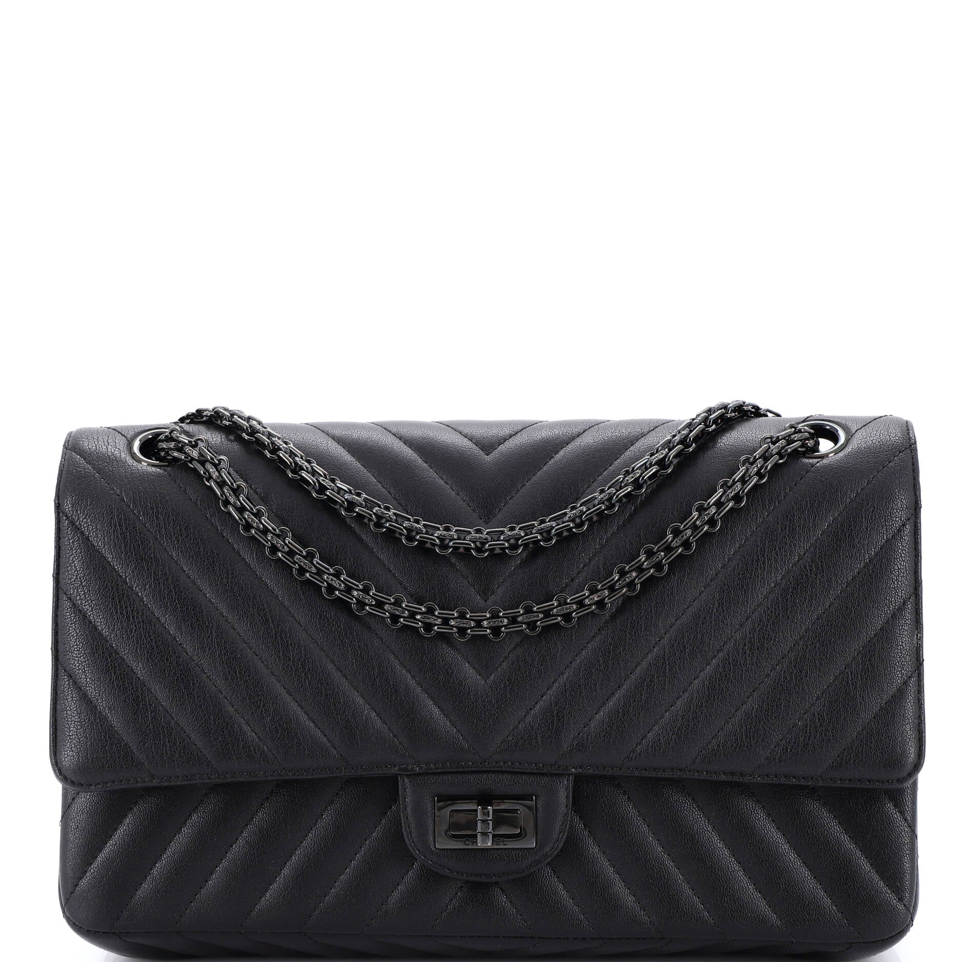 Chanel So Black Reissue 2.55 Flap Bag Chevron Sheepskin 226
