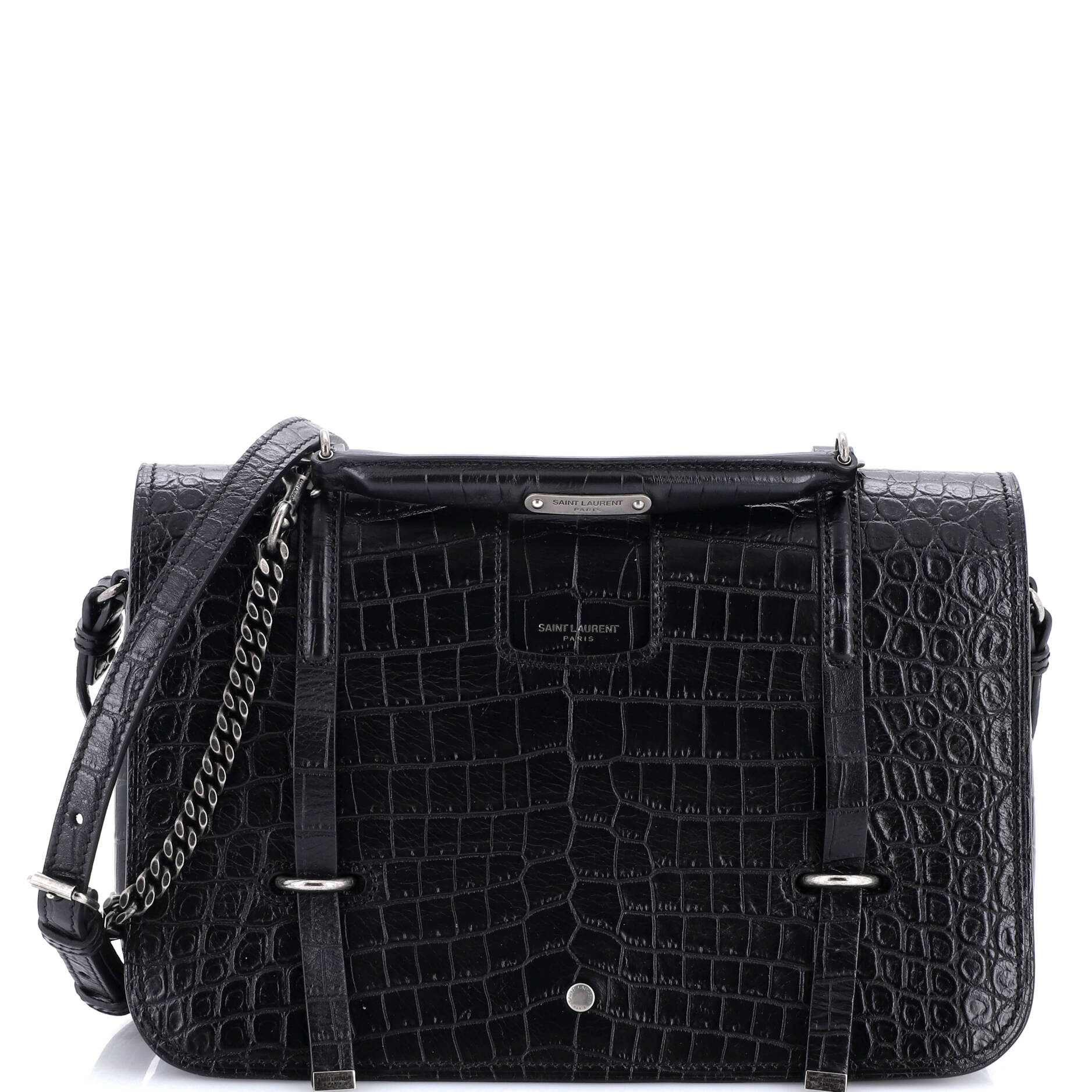Saint Laurent Charlotte Flap Bag Crocodile Embossed Leather Large