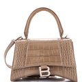 Hourglass Top Handle Bag Crocodile Embossed Leather Small
