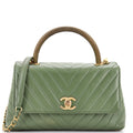 Chanel Coco Top Handle Bag Chevron Calfskin with Lizard Small