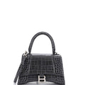 Hourglass Top Handle Bag Crocodile Embossed Leather Small