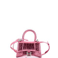 Hourglass Top Handle Bag Crocodile Embossed Leather XS