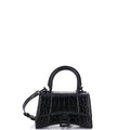 Hourglass Top Handle Bag Crocodile Embossed Leather XS
