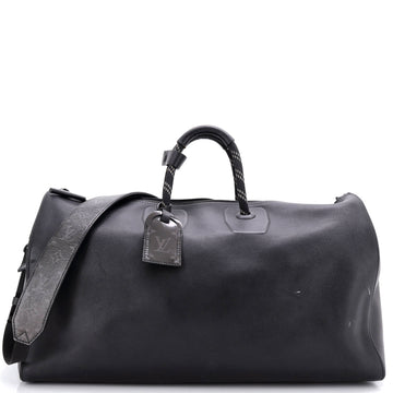 Keepall Bandouliere Bag Dark Infinity Leather with Monogram Eclipse Glaze Canvas 50