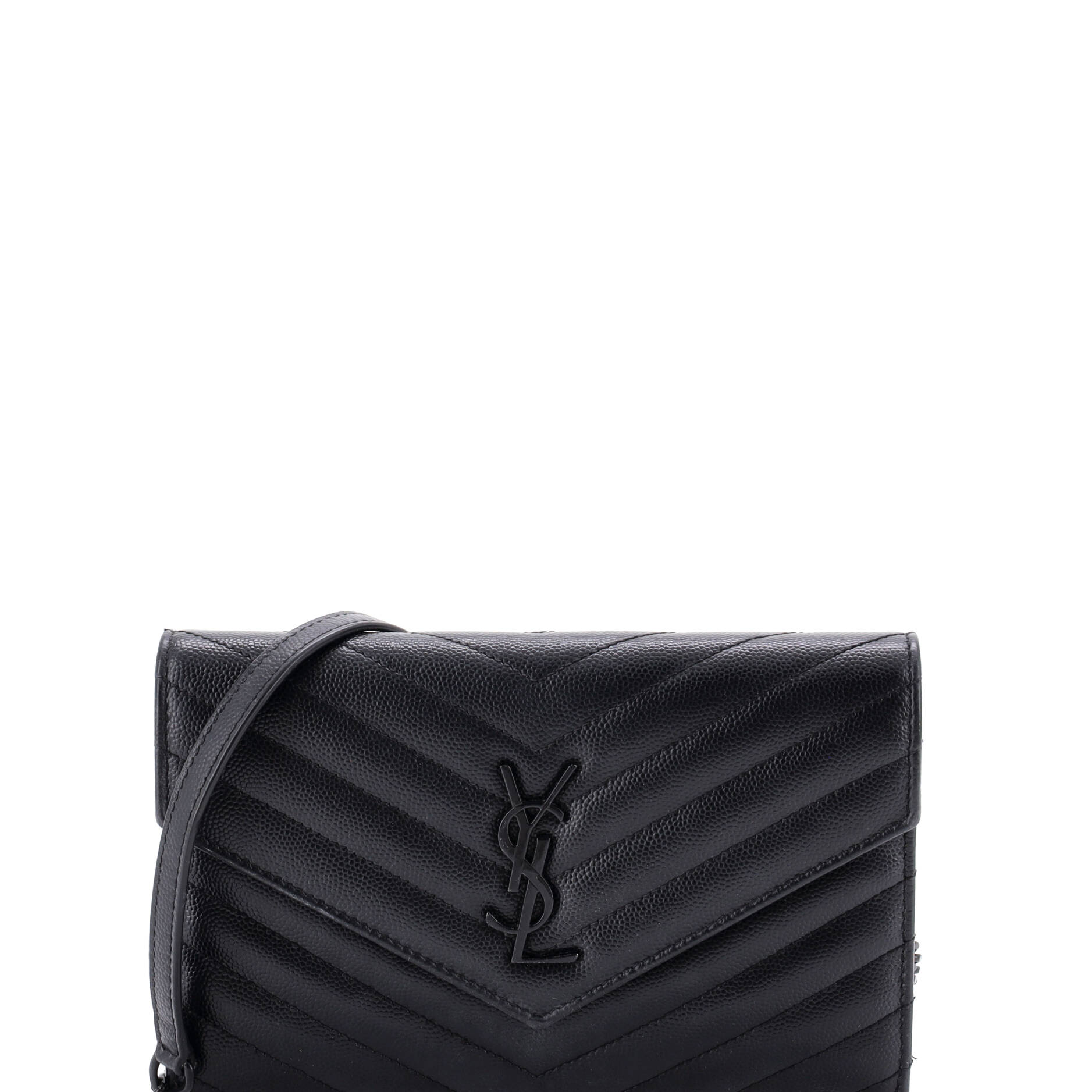 Saint Laurent Classic Monogram Wallet on Chain Matelasse Chevron Leather Small