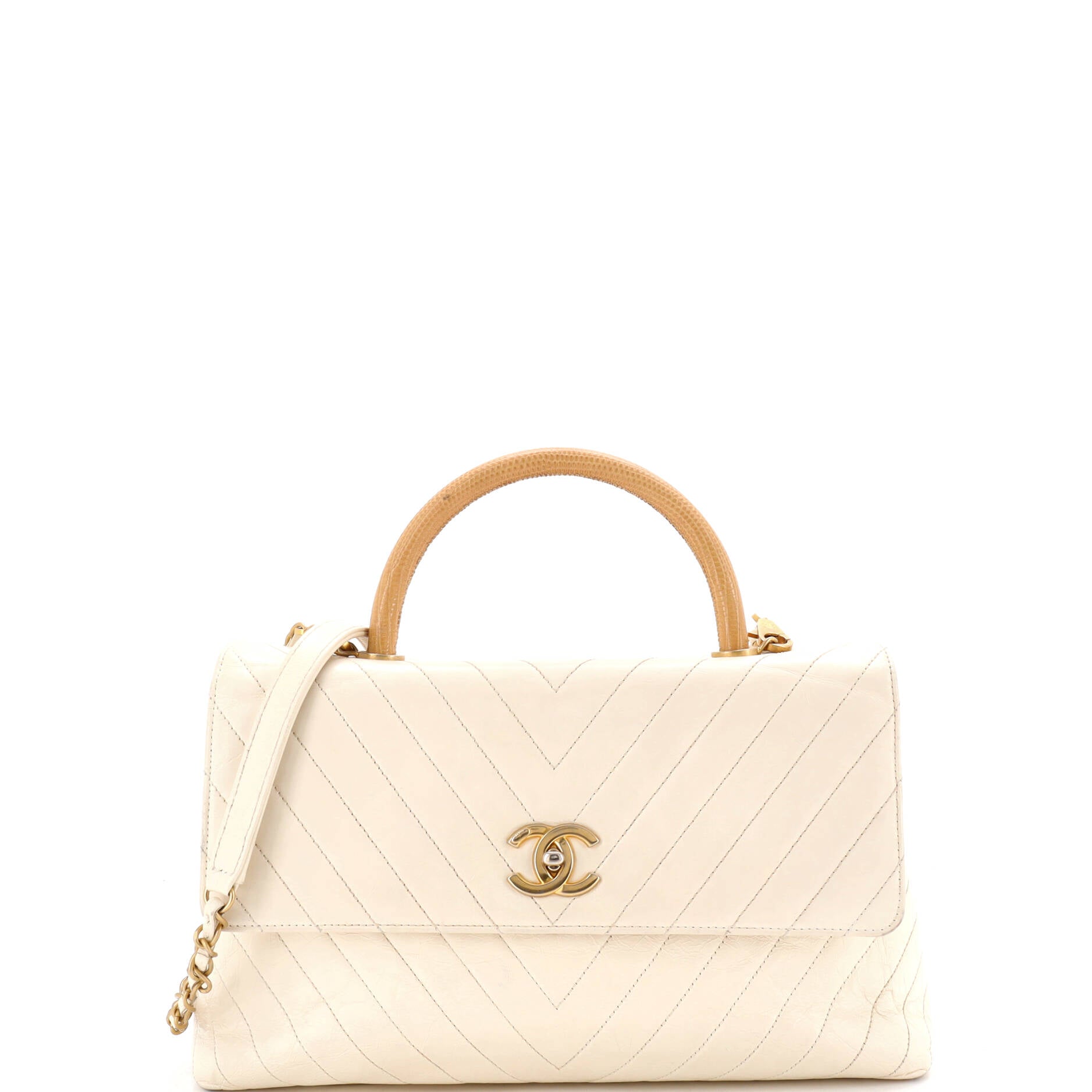 Chanel Coco Top Handle Bag Chevron Calfskin with Lizard Embossed Leather Medium