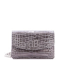 BB Chain Round Shoulder Bag Crocodile Embossed Leather Small