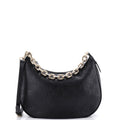 Gucci Emblem Half Moon Shoulder Bag GG Embossed Leather Large