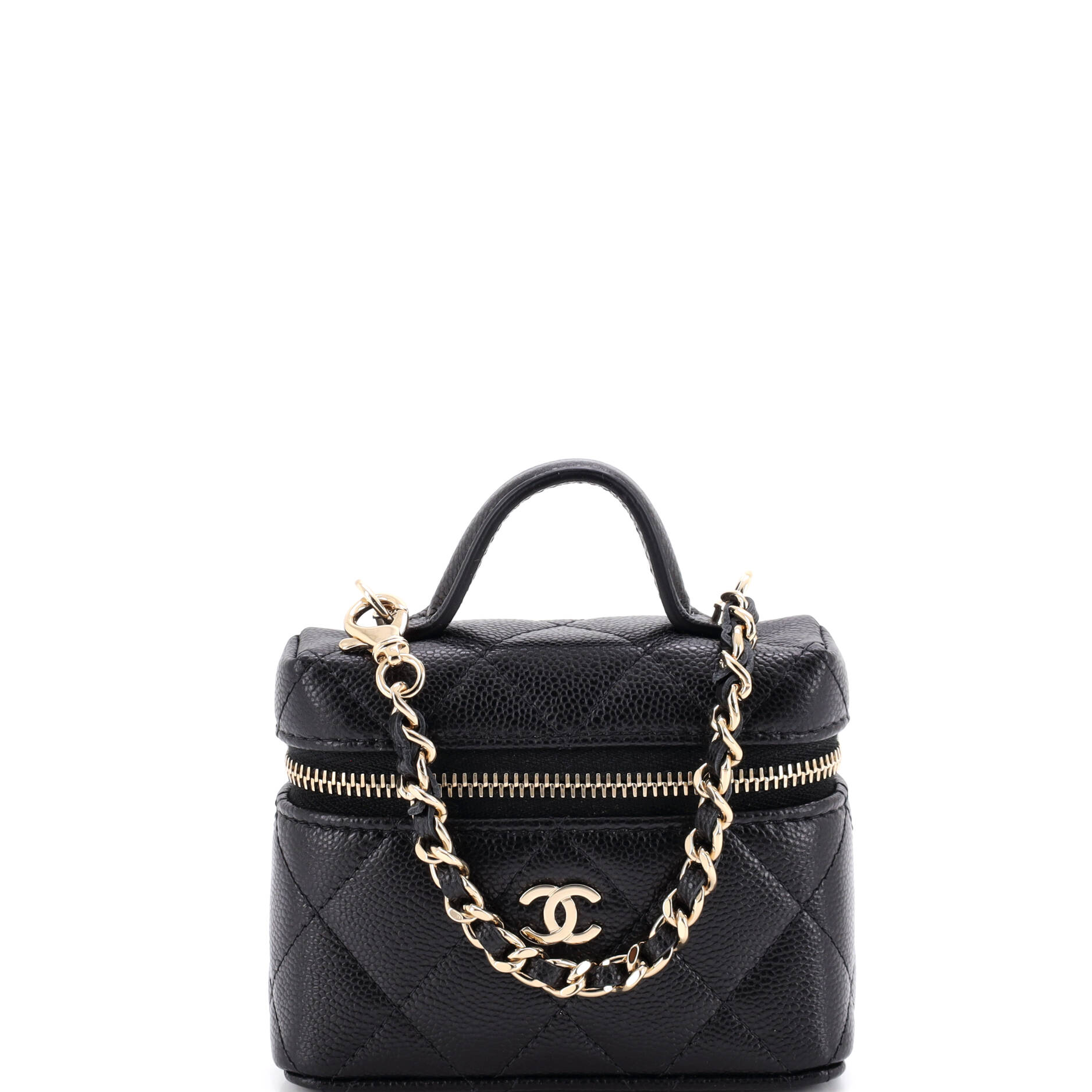 Chanel Top Handle Vanity Case Bag Charm Quilted Caviar Micro