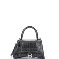 Hourglass Top Handle Bag Crocodile Embossed Leather Small