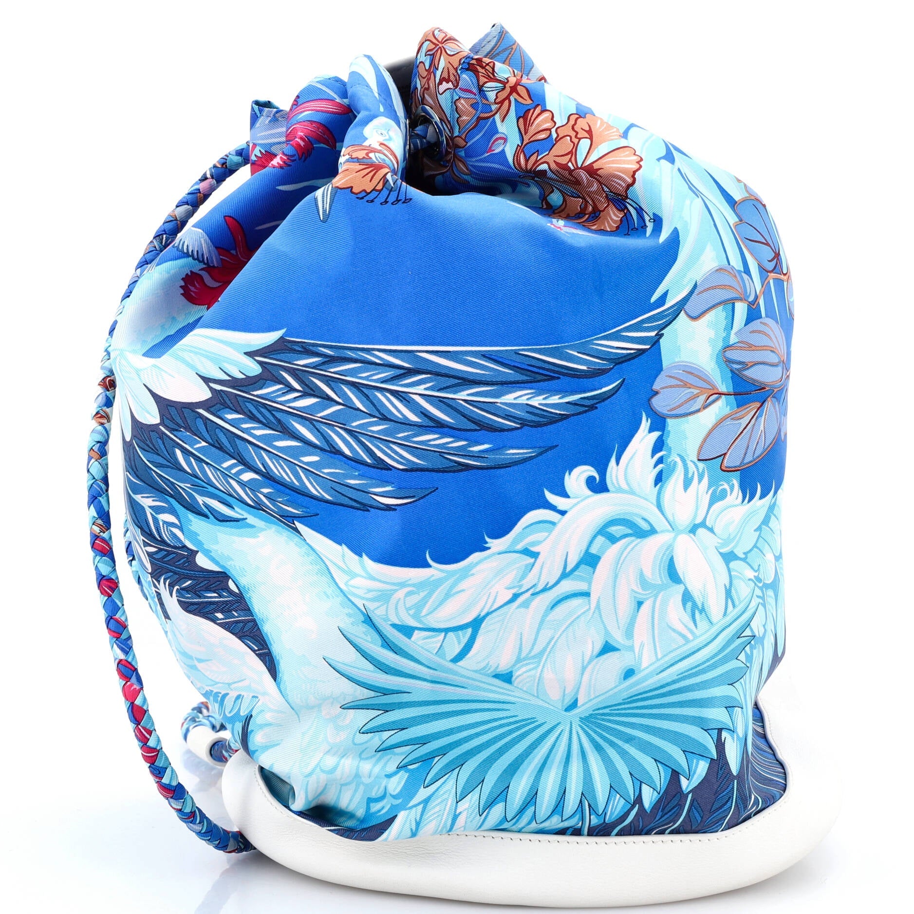 Hermes Soie Cool Handbag Printed Silk and Calfskin Medium