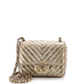 Chanel Square Classic Single Flap Bag Chevron Crumpled Metallic Patent Mini