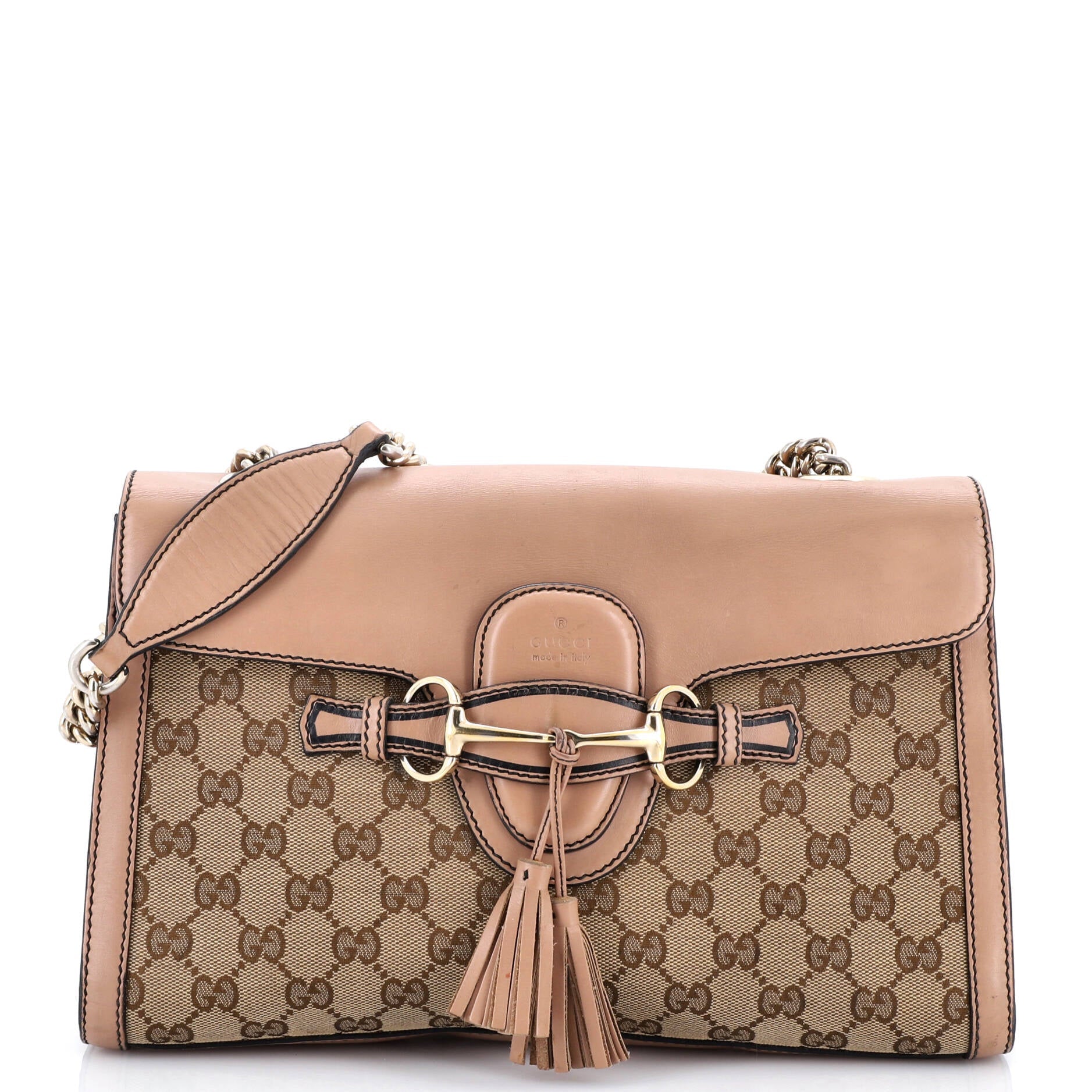 Gucci Emily Chain Flap Shoulder Bag GG Canvas and Leather Medium