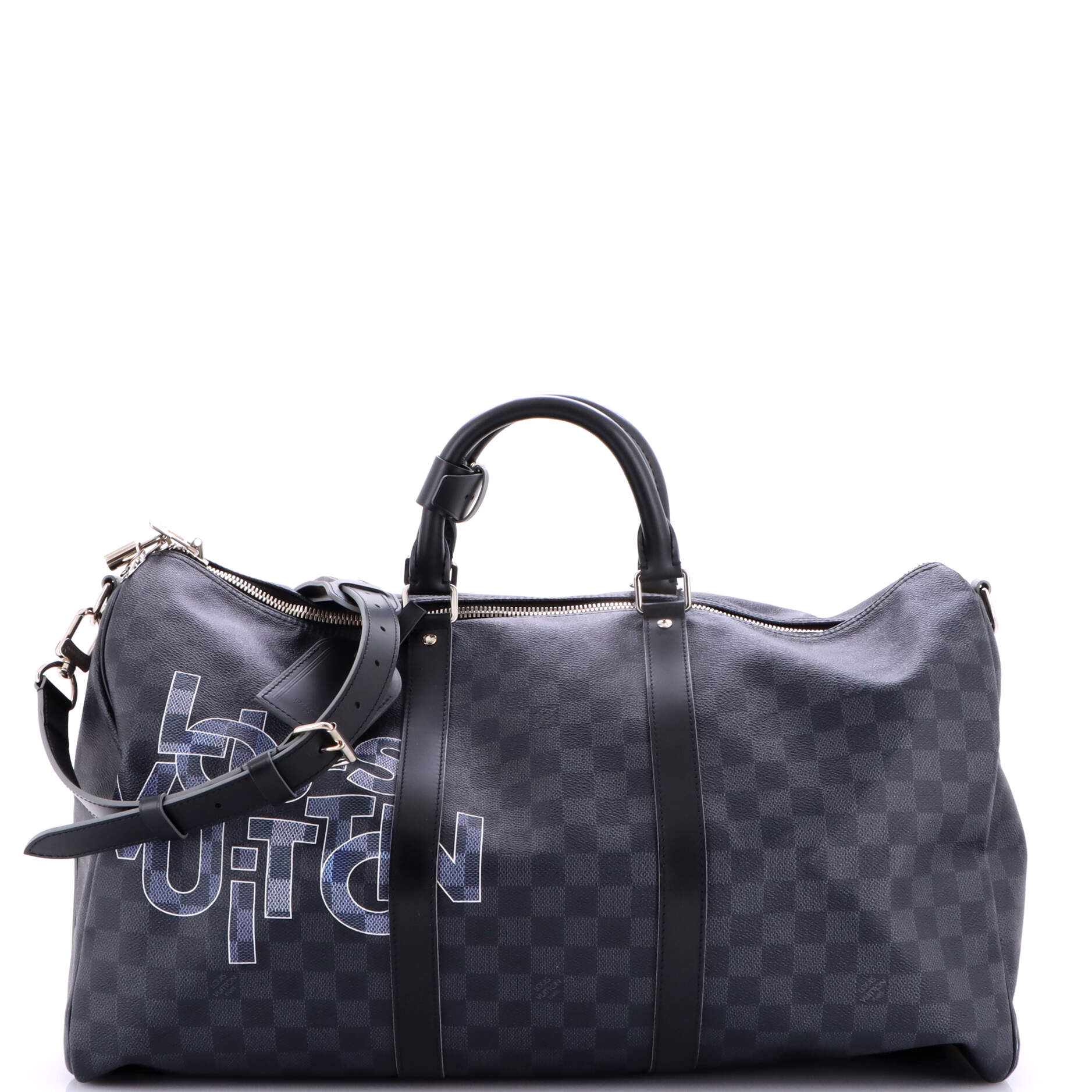 Louis Vuitton Keepall Bandouliere Bag Limited Edition Interlinked Logo Damier Graphite 50