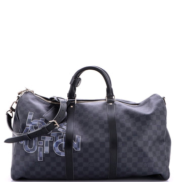 Keepall Bandouliere Bag Limited Edition Interlinked Logo Damier Graphite 50
