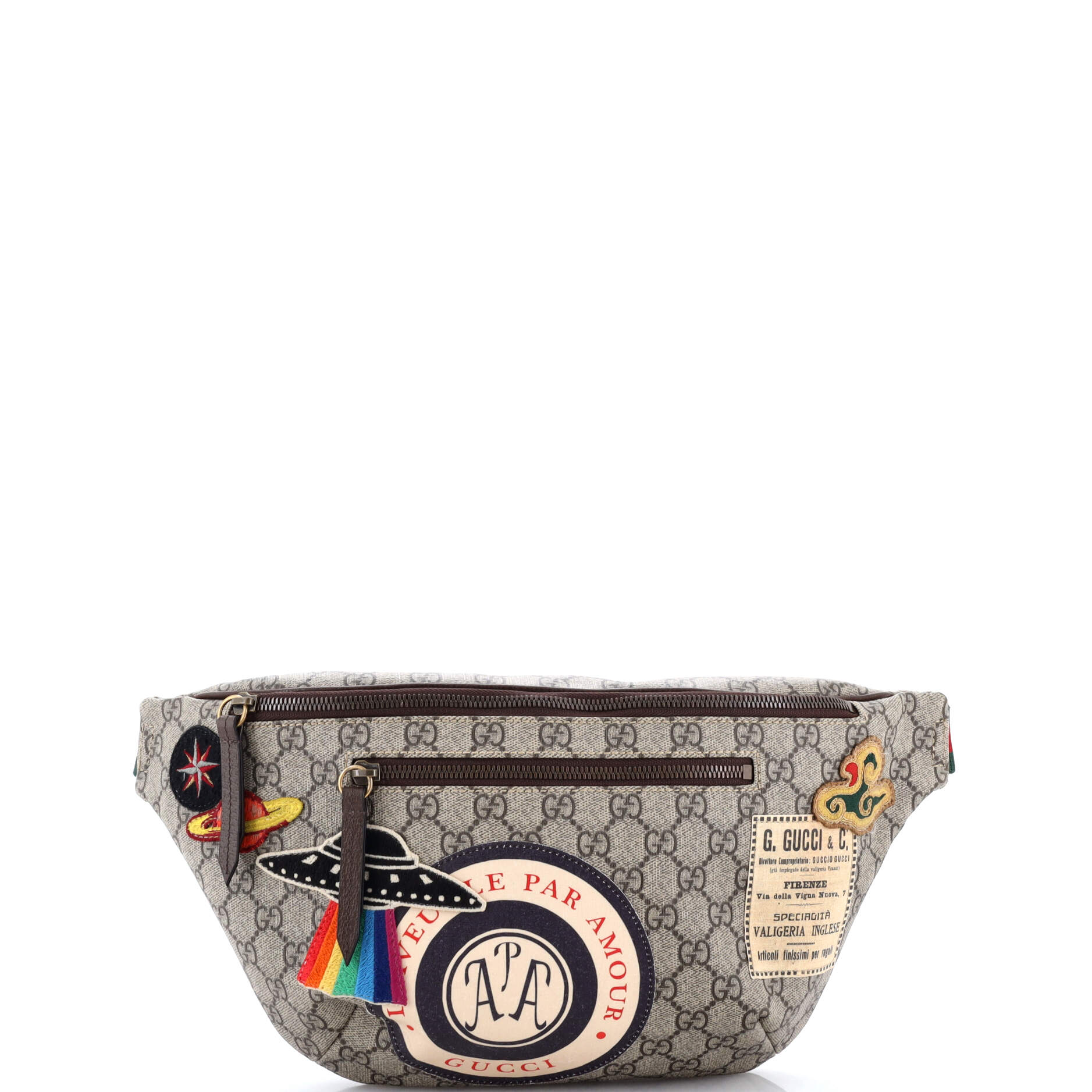 Gucci Courrier Zip Belt Bag GG Coated Canvas with Applique