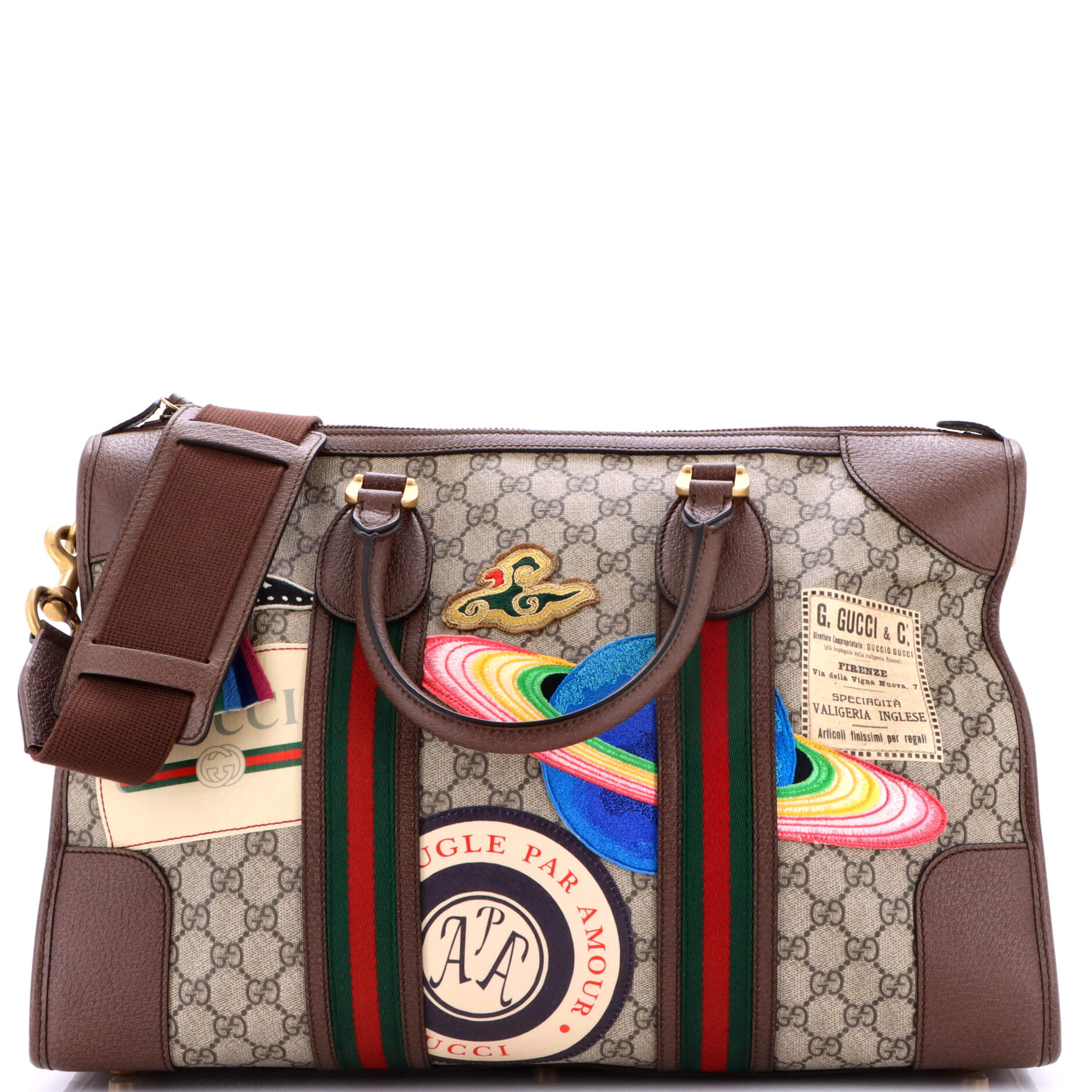 Gucci Courrier Carry On Convertible Duffle GG Coated Canvas with Applique Small