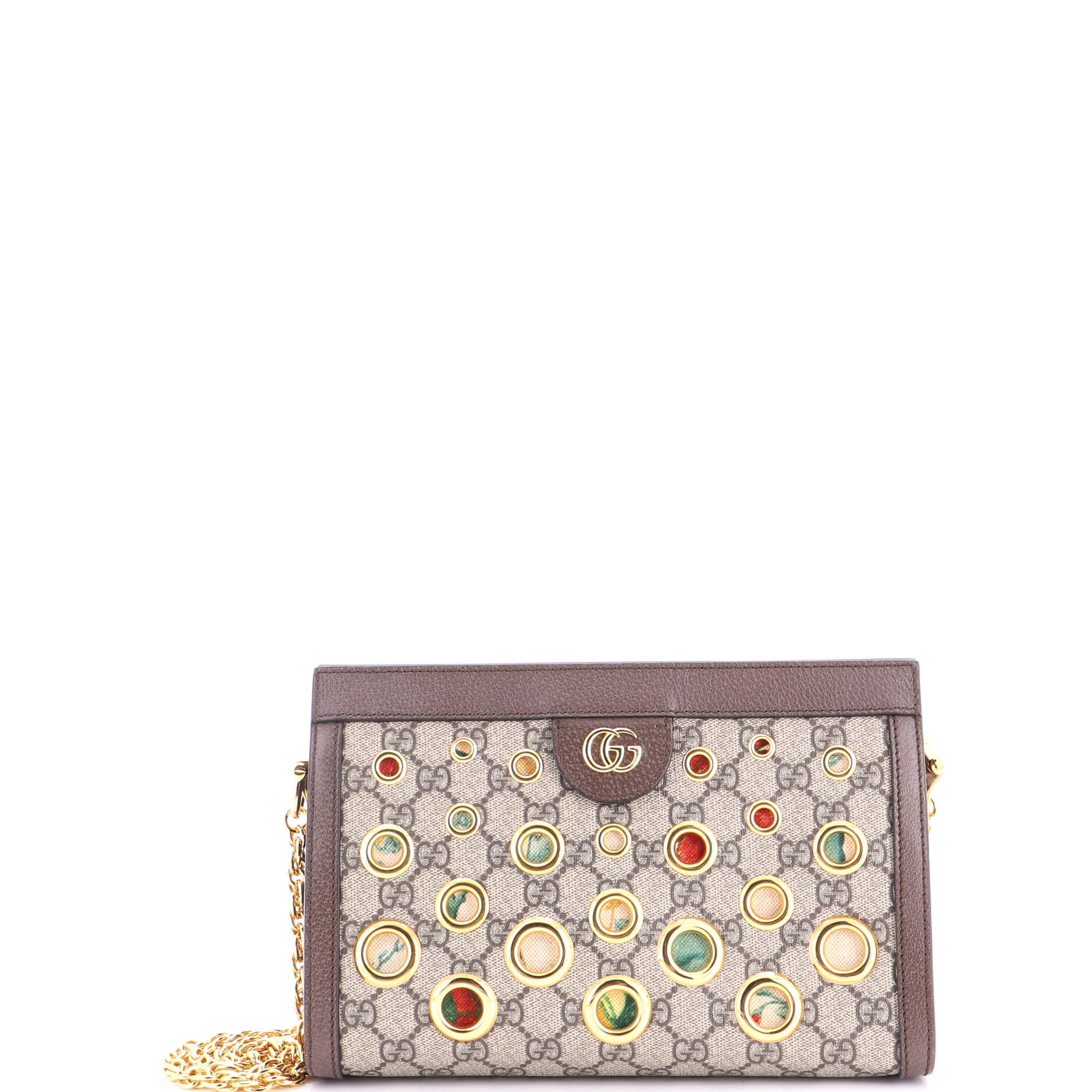 Gucci Ophidia Chain Shoulder Bag Grommet GG Coated Canvas Small