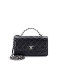 Chanel Top Handle Phone Holder with Chain Quilted Shiny Calfskin with Crystals
