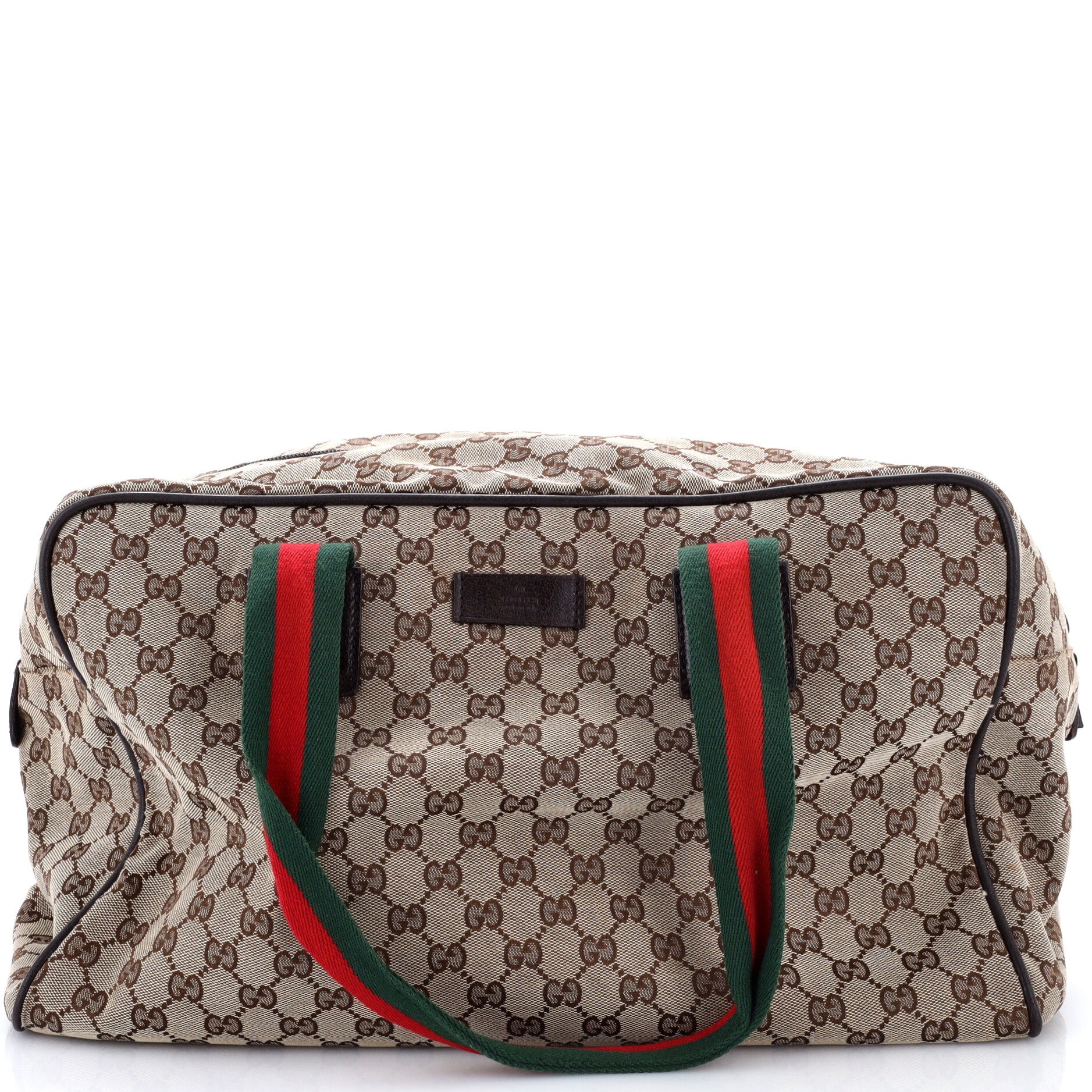 Gucci Web Strap Side Snap Carry On Duffle Bag GG Canvas Large