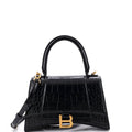 Hourglass Top Handle Bag Crocodile Embossed Leather Small