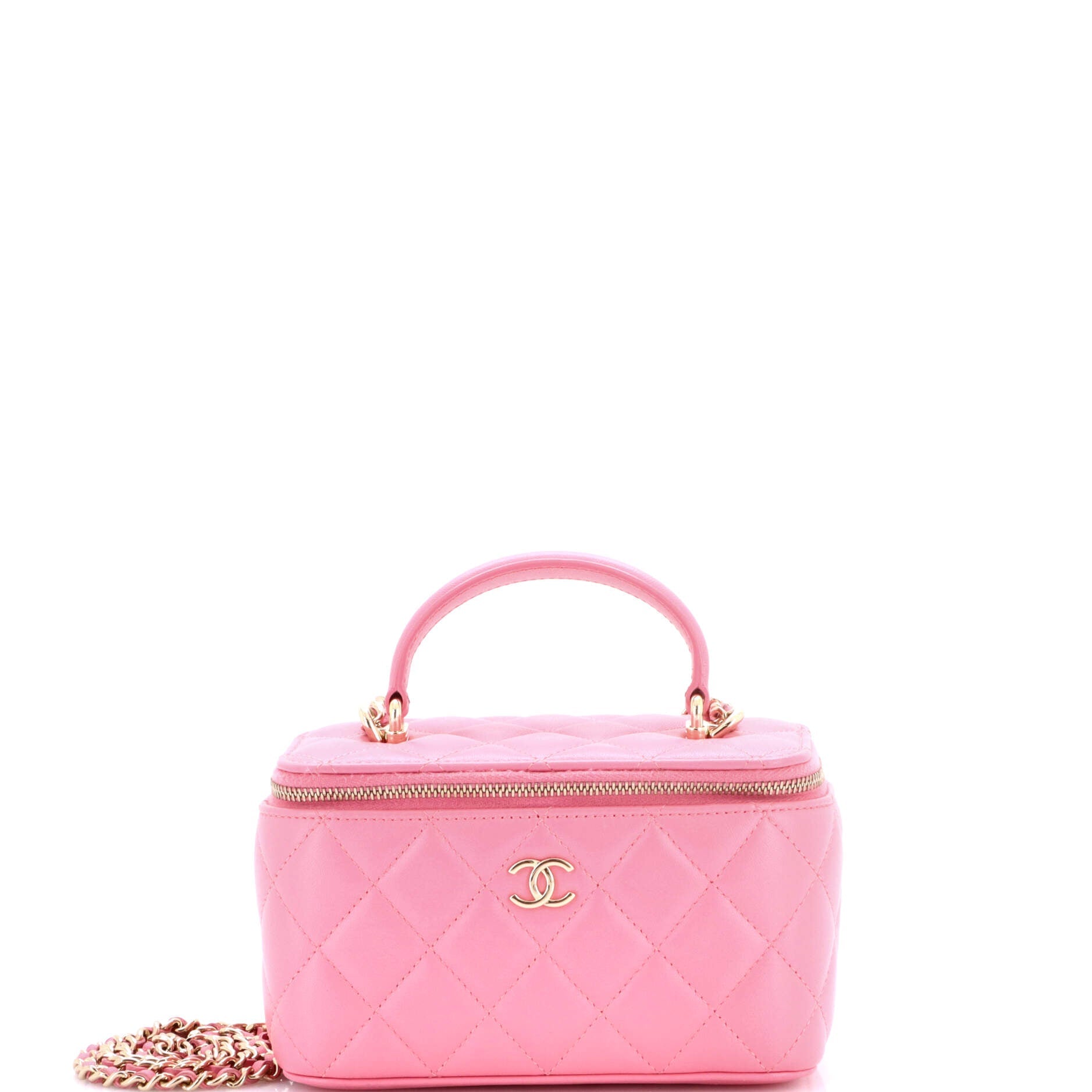 Chanel Classic Top Handle Vanity Case with Chain Quilted Lambskin Small