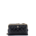 Chanel Logo Clasp Frame Clutch with Chain Quilted Lambskin Small