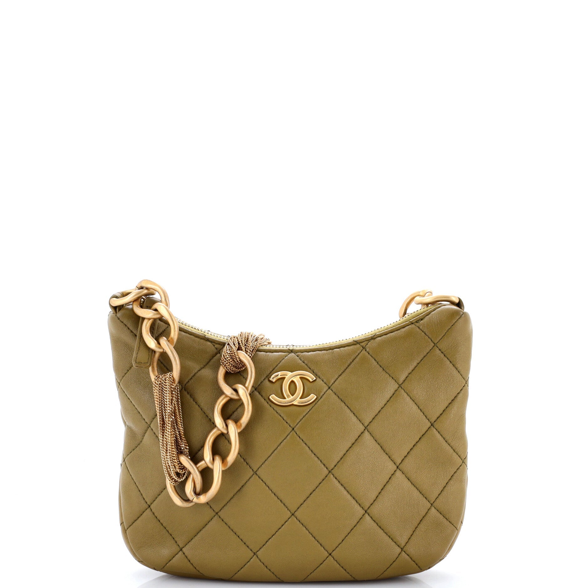 Chanel CC Mixed Chain Link Zip Hobo Quilted Lambskin