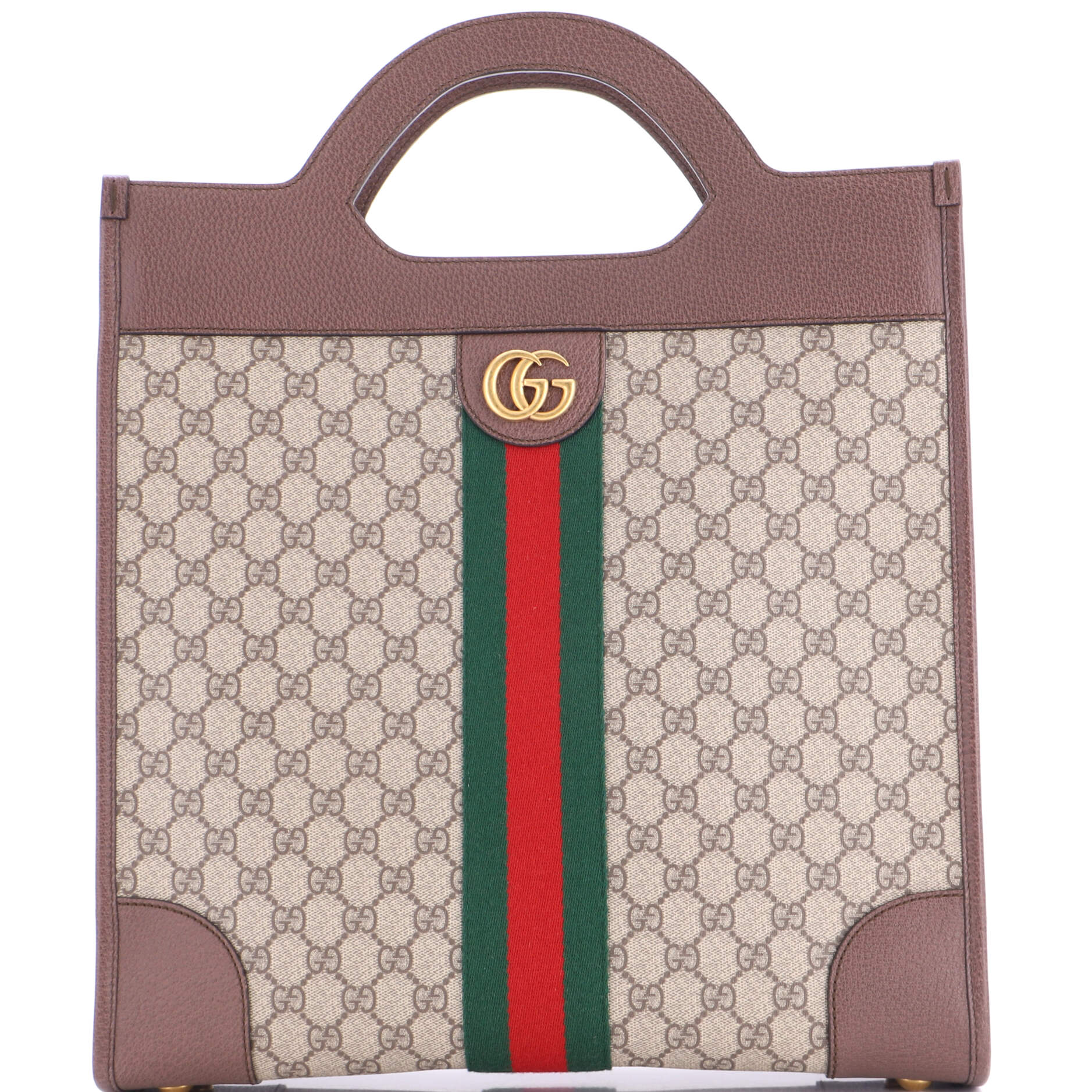 Gucci Ophidia Cut Out Handle Bag GG Coated Canvas with Leather Large