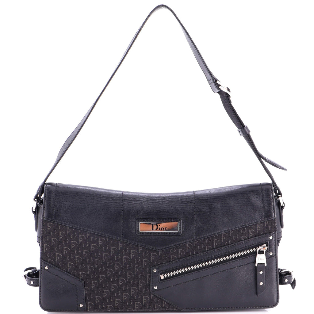 Christian Dior Vintage Street Chic Shoulder Handbag Diorissimo Canvas with Leather Medium
