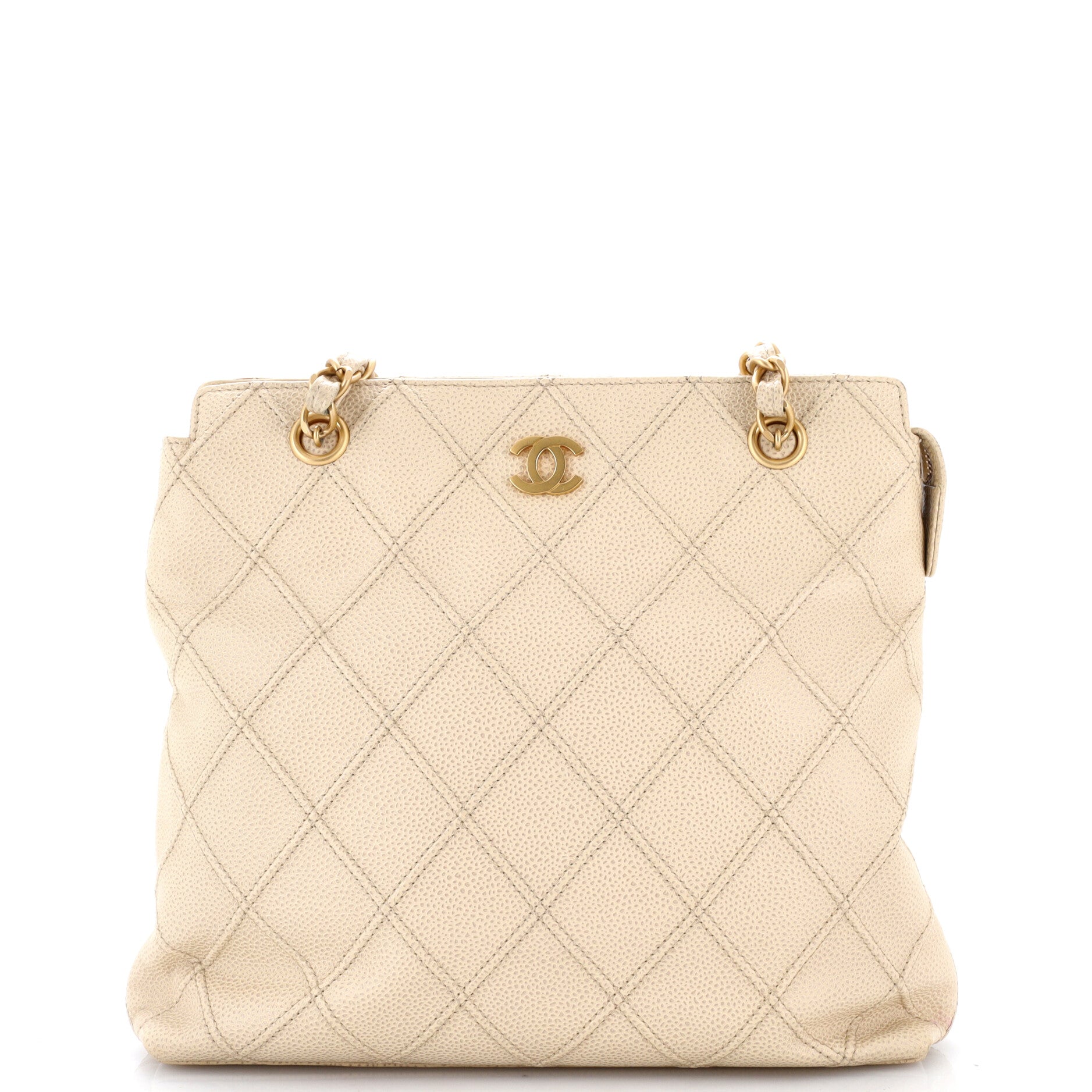 Chanel Vintage Zipped Chain Tote Quilted Caviar Medium
