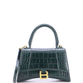 Hourglass Top Handle Bag Crocodile Embossed Leather Small