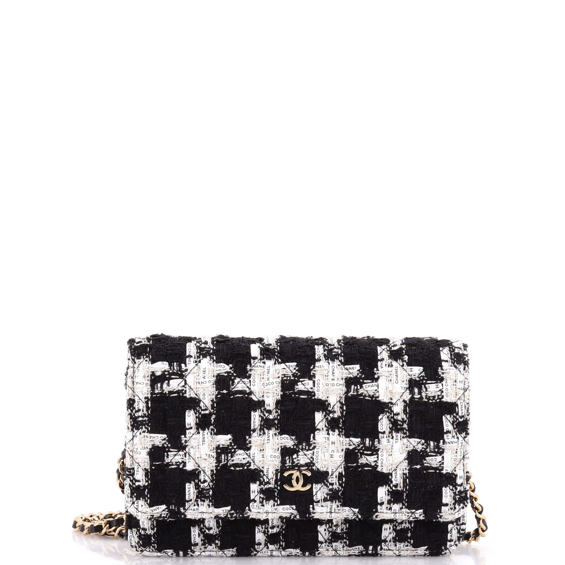 Chanel Wallet on Chain Quilted Houndstooth Tweed and Ribbon