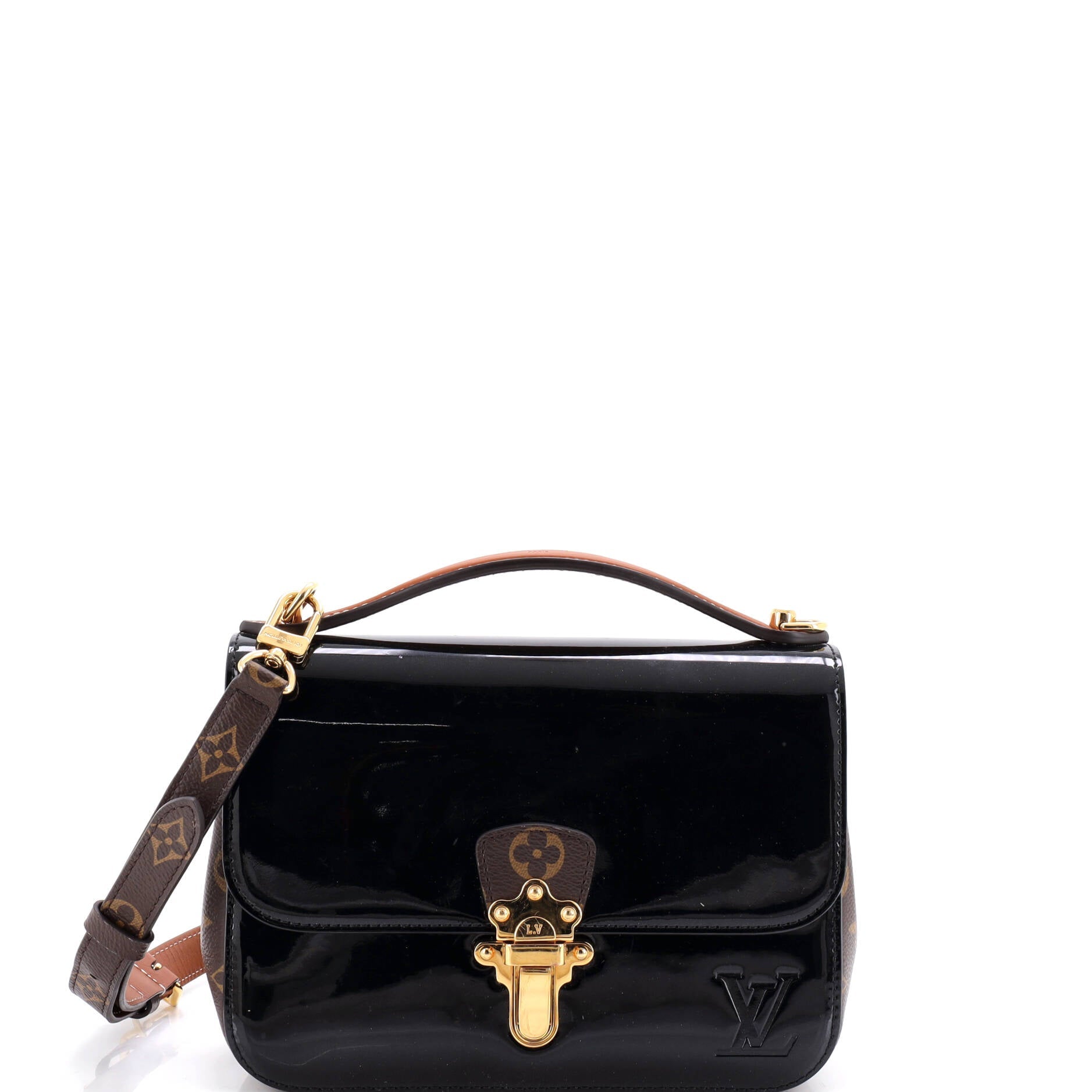 Louis Vuitton Cherrywood Handbag Vernis with Monogram Canvas BB
