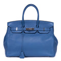 Hermes Birkin Handbag Blue Clemence with Palladium Hardware 35