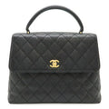 Chanel Vintage Classic Top Handle Flap Bag Quilted Caviar Jumbo