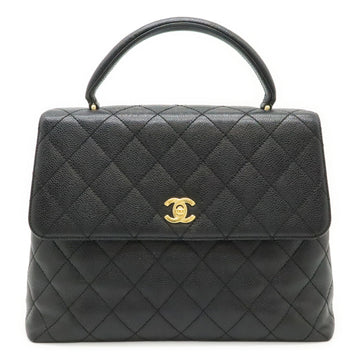 Chanel Vintage Classic Top Handle Flap Bag Quilted Caviar Jumbo