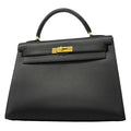 Hermes Kelly Handbag Black Ardennes with Gold Hardware 32