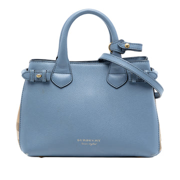 Burberry Banner Tote Leather and House Check Canvas Small