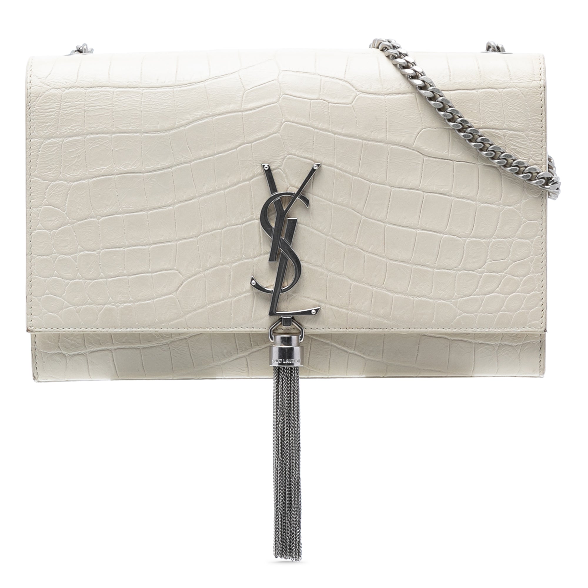 Saint Laurent Classic Monogram Tassel Crossbody Bag Crocodile Embossed Leather Medium