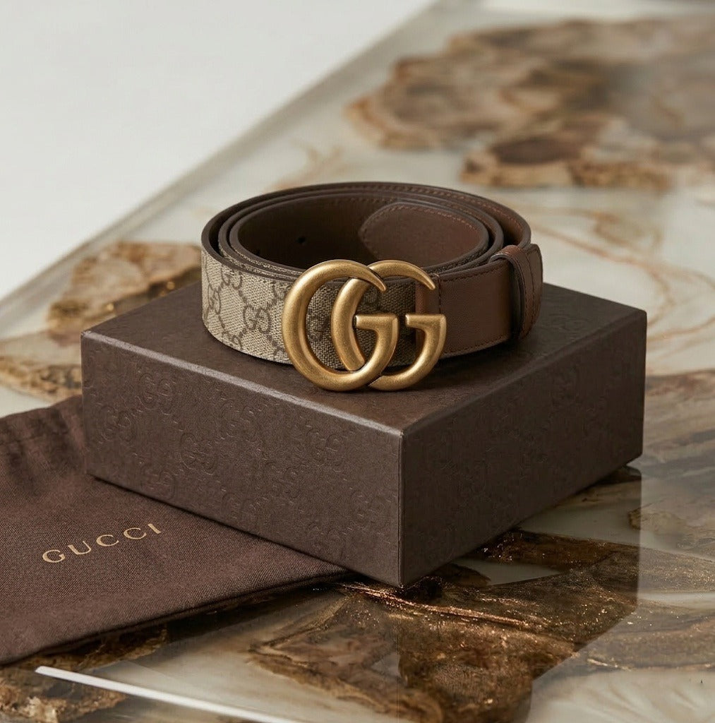 Gucci Reversible GG Marmont Belt – GG Supreme Canvas & Brown Leather