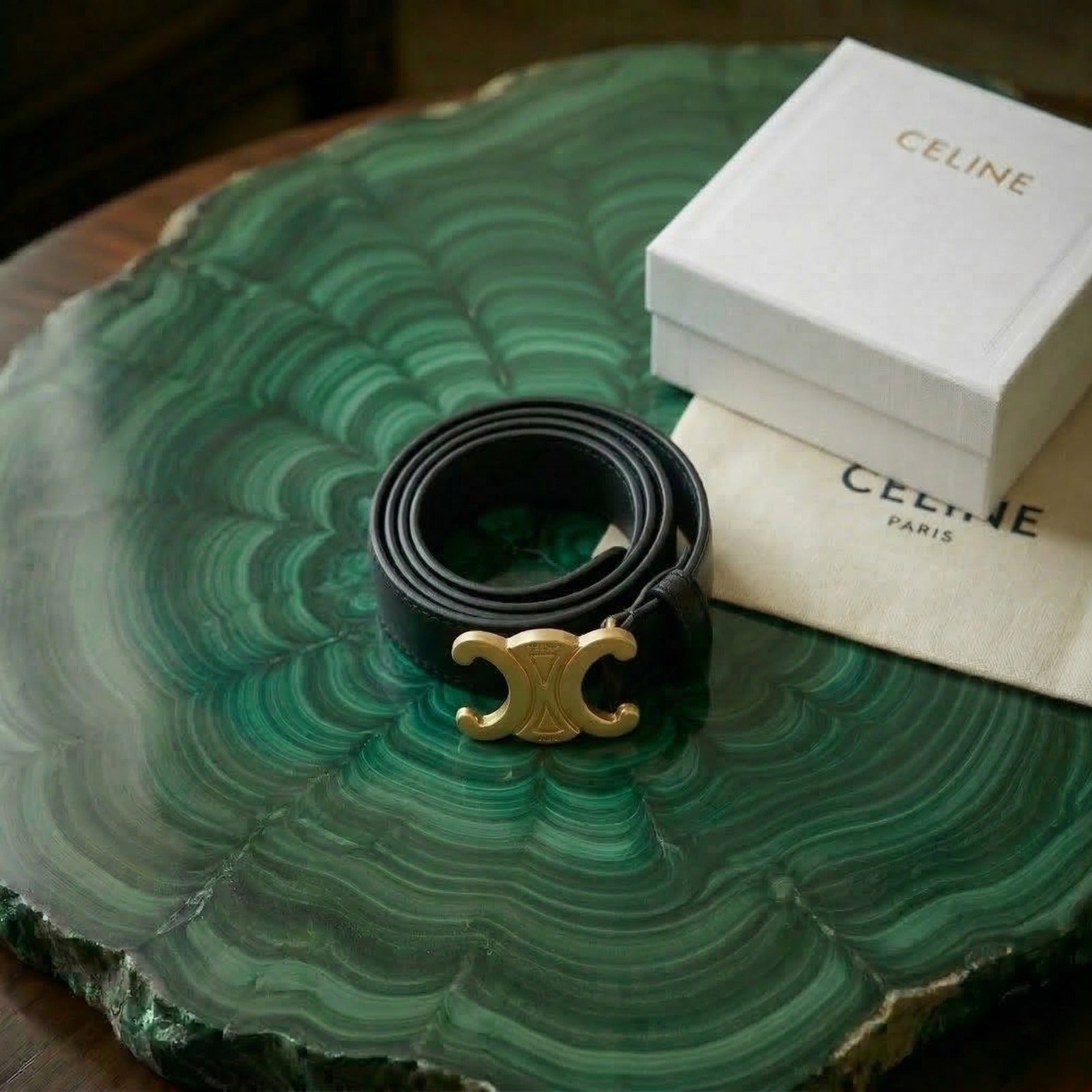 Celine Triomphe Medium Belt – Smooth Calfskin | Black & Gold