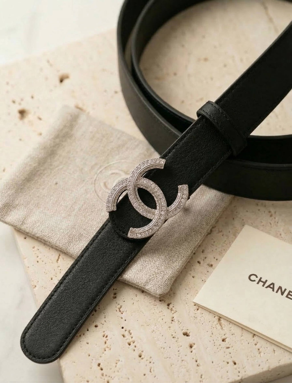 Chanel Crystal CC Buckle Belt – Grained Calfskin | Black & Silver